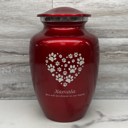 Customer Gallery - Large Pawprint Heart Pet Cremation Urn - Ruby Red