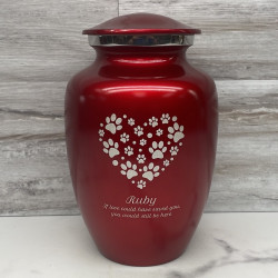 Customer Gallery - Large Pawprint Heart Pet Cremation Urn - Ruby Red