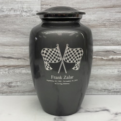Customer Gallery - Race Checkered Flag Cremation Urn - Gunmetal Gray