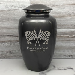 Customer Gallery - Race Checkered Flag Cremation Urn - Gunmetal Gray