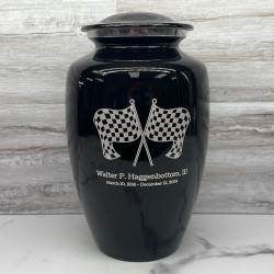 Customer Gallery - Race Checkered Flag Cremation Urn - Jet Black