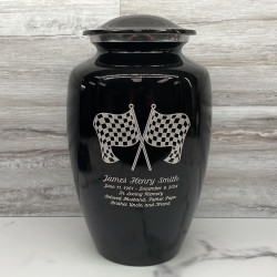 Customer Gallery - Race Checkered Flag Cremation Urn - Jet Black