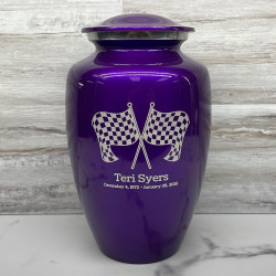 Customer Gallery - Race Checkered Flag Cremation Urn - Purple Luster
