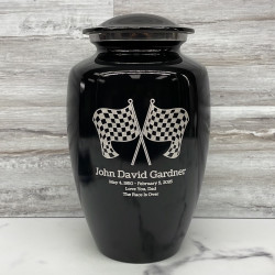 Customer Gallery - Race Checkered Flag Cremation Urn - Jet Black