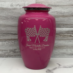 Customer Gallery - Race Checkered Flag Cremation Urn - Rose Pink