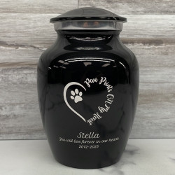 Customer Gallery - Small Paw Prints On My Heart Pet Cremation Urn - Jet Black