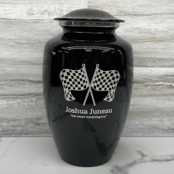 Customer Gallery - Race Checkered Flag Cremation Urn - Jet Black