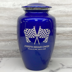 Customer Gallery - Race Checkered Flag Cremation Urn - Midnight Blue