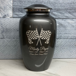 Customer Gallery - Race Checkered Flag Cremation Urn - Gunmetal Gray