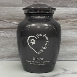 Customer Gallery - Small Paw Prints On My Heart Pet Cremation Urn - Gunmetal Gray