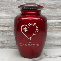 Customer Gallery - Large Paw Prints On My Heart Pet Cremation Urn - Ruby Red