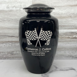 Customer Gallery - Race Checkered Flag Cremation Urn - Jet Black
