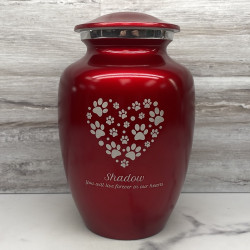 Customer Gallery - Large Pawprint Heart Pet Cremation Urn - Ruby Red
