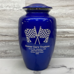 Customer Gallery - Race Checkered Flag Cremation Urn - Midnight Blue