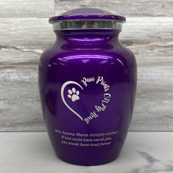 Customer Gallery - Small Paw Prints On My Heart Pet Cremation Urn - Purple Luster