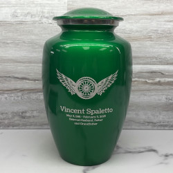 Customer Gallery - Winged Wheel Cremation Urn - Shamrock Green