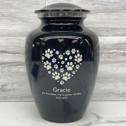 Customer Gallery - Large Pawprint Heart Pet Cremation Urn - Jet Black