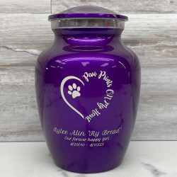 Customer Gallery - Small Paw Prints On My Heart Pet Cremation Urn - Purple Luster