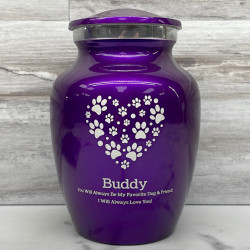 Customer Gallery - Small Pawprint Heart Pet Cremation Urn - Purple Luster
