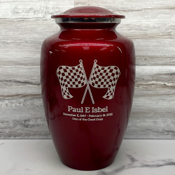 Customer Gallery - Race Checkered Flag Cremation Urn - Ruby Red