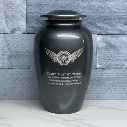 Customer Gallery - Winged Wheel Cremation Urn - Gunmetal Gray