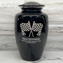 Customer Gallery - Race Checkered Flag Cremation Urn - Jet Black