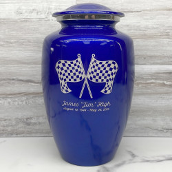 Customer Gallery - Race Checkered Flag Cremation Urn - Midnight Blue