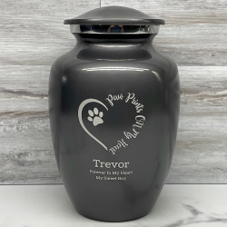 Customer Gallery - Large Paw Prints On My Heart Pet Cremation Urn - Gunmetal Gray