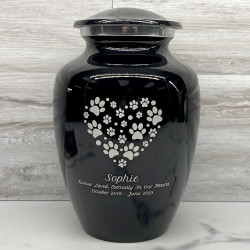 Customer Gallery - Large Pawprint Heart Pet Cremation Urn - Jet Black