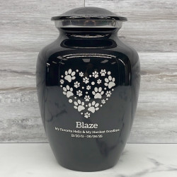 Customer Gallery - Large Pawprint Heart Pet Cremation Urn - Jet Black