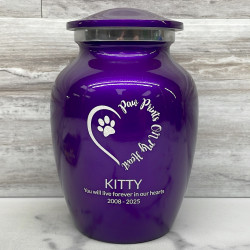 Customer Gallery - Small Paw Prints On My Heart Pet Cremation Urn - Purple Luster
