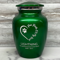 Customer Gallery - Small Paw Prints On My Heart Pet Cremation Urn - Shamrock Green