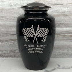 Customer Gallery - Race Checkered Flag Cremation Urn - Jet Black
