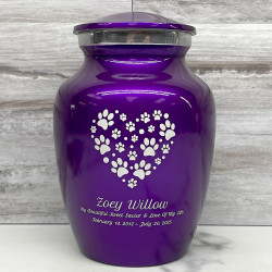 Customer Gallery - Small Pawprint Heart Pet Cremation Urn - Purple Luster