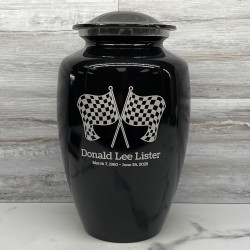 Customer Gallery - Race Checkered Flag Cremation Urn - Jet Black