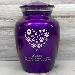 Customer Gallery - Small Pawprint Heart Pet Cremation Urn - Purple Luster