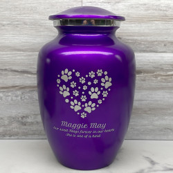 Customer Gallery - Large Pawprint Heart Pet Cremation Urn - Purple Luster