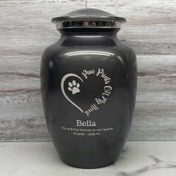 Customer Gallery - Large Paw Prints On My Heart Pet Cremation Urn - Gunmetal Gray