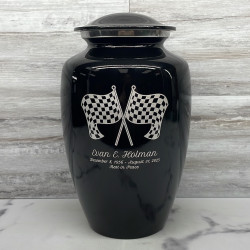 Customer Gallery - Race Checkered Flag Cremation Urn - Jet Black