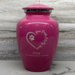 Customer Gallery - Large Paw Prints On My Heart Pet Cremation Urn - Rose Pink
