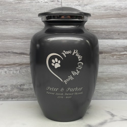 Customer Gallery - Large Paw Prints On My Heart Pet Cremation Urn - Gunmetal Gray