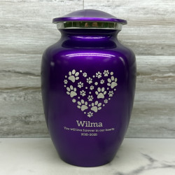Customer Gallery - Large Pawprint Heart Pet Cremation Urn - Purple Luster