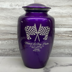 Customer Gallery - Race Checkered Flag Cremation Urn - Purple Luster