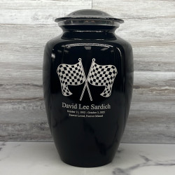 Customer Gallery - Race Checkered Flag Cremation Urn - Jet Black