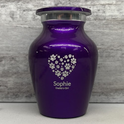 Customer Gallery - Keepsake Pawprint Heart Pet Cremation Urn - Purple Luster