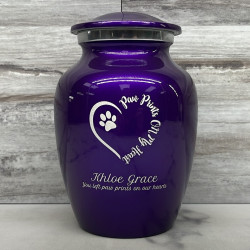 Customer Gallery - Small Paw Prints On My Heart Pet Cremation Urn - Purple Luster