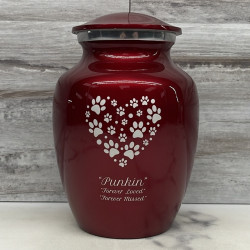 Customer Gallery - Small Pawprint Heart Pet Cremation Urn - Ruby Red