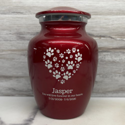 Customer Gallery - Small Pawprint Heart Pet Cremation Urn - Ruby Red