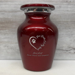 Customer Gallery - Keepsake Paw Prints On My Heart Pet Cremation Urn - Ruby Red