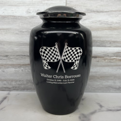 Customer Gallery - Race Checkered Flag Cremation Urn - Jet Black